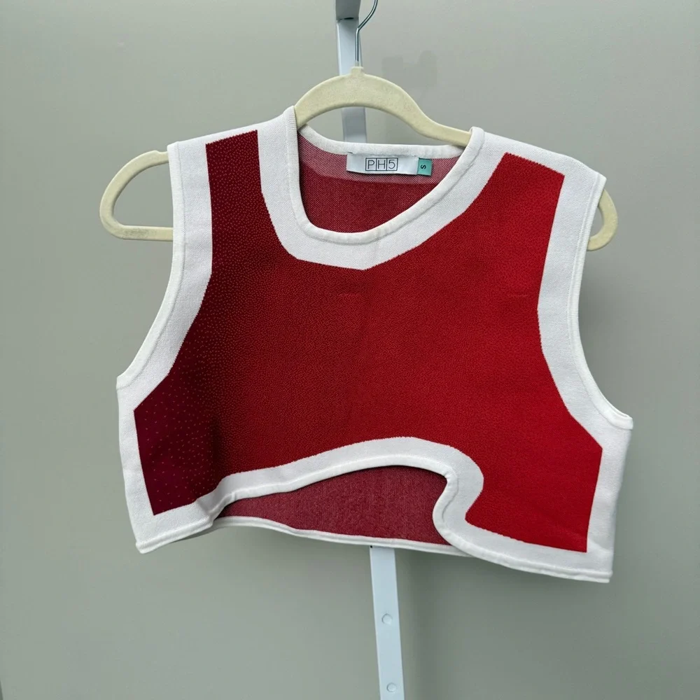 PH5 Red and White Cropped Knit Tank Top and skirt SET - Picture 6 of 9